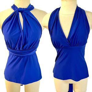 Avon Products Royal Blue Convertible Halter Wrap Blouse Size Medium